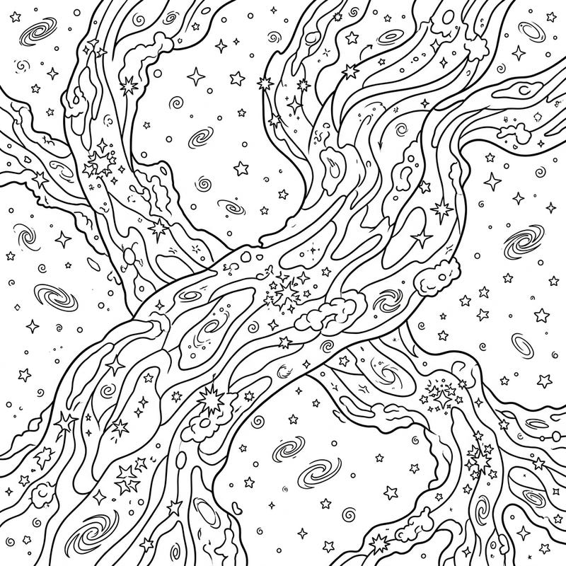 Unravel the mysteries of the universe with this captivating Galaxy Filaments coloring page, specially designed for seniors. Its large, clear outlines invite a relaxing and accessible coloring experience into the heart of the cosmos.