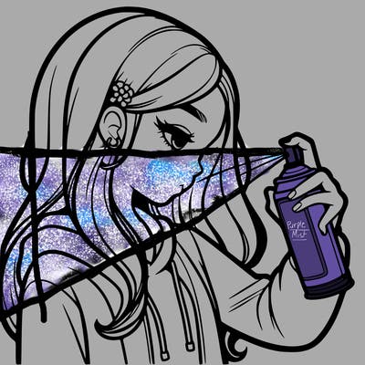 a realistic girl spray painting