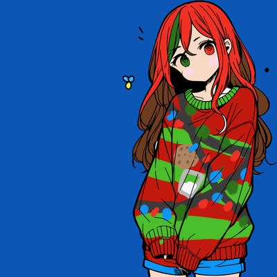 manga teen girl  in a sweater and baggy pants