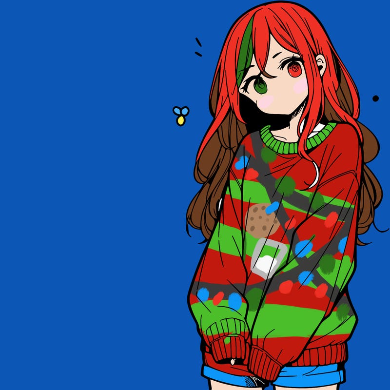 manga teen girl  in a sweater and baggy pants