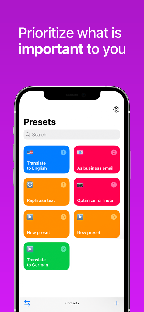 AI Keyboard Assistant - Keybot - Keybot AI keyboard app screen showing custom presets for translation and business emails