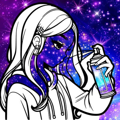 a realistic girl spray painting