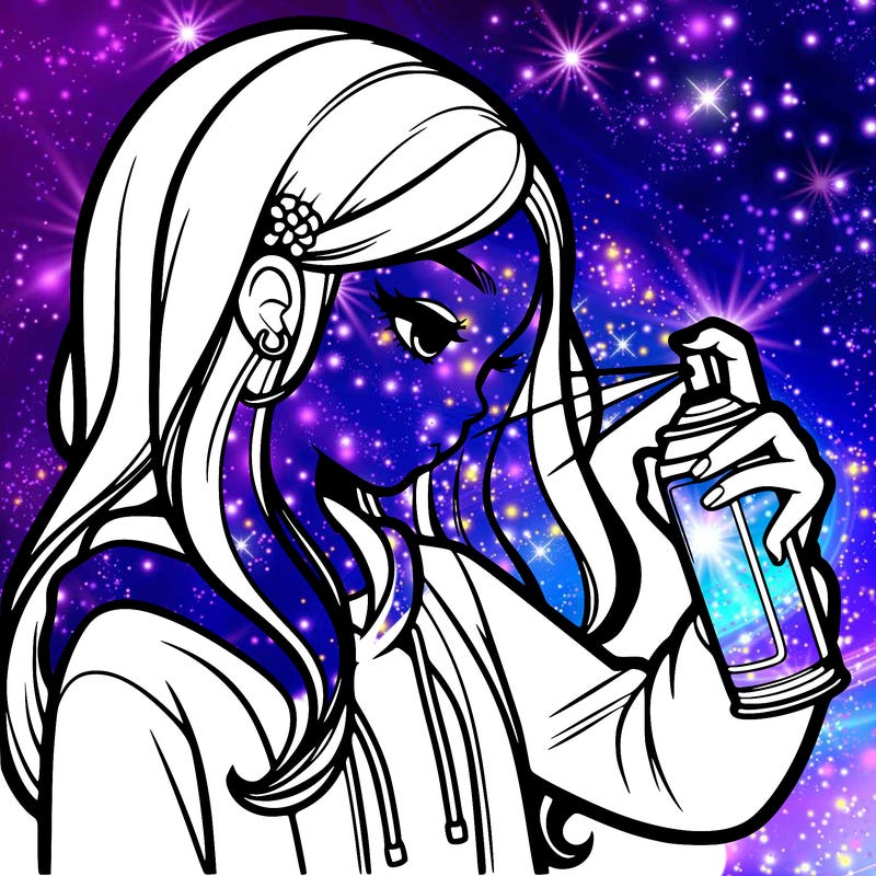 a realistic girl spray painting