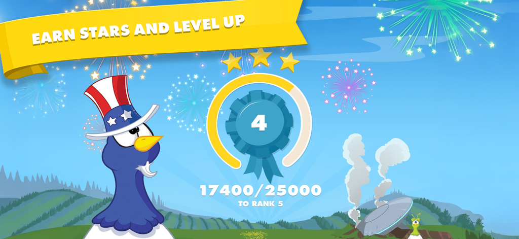 Chicktionary game screen showing rank progression and level up rewards