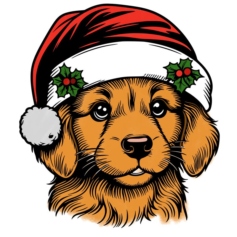 realistic dog wearing a santa hat