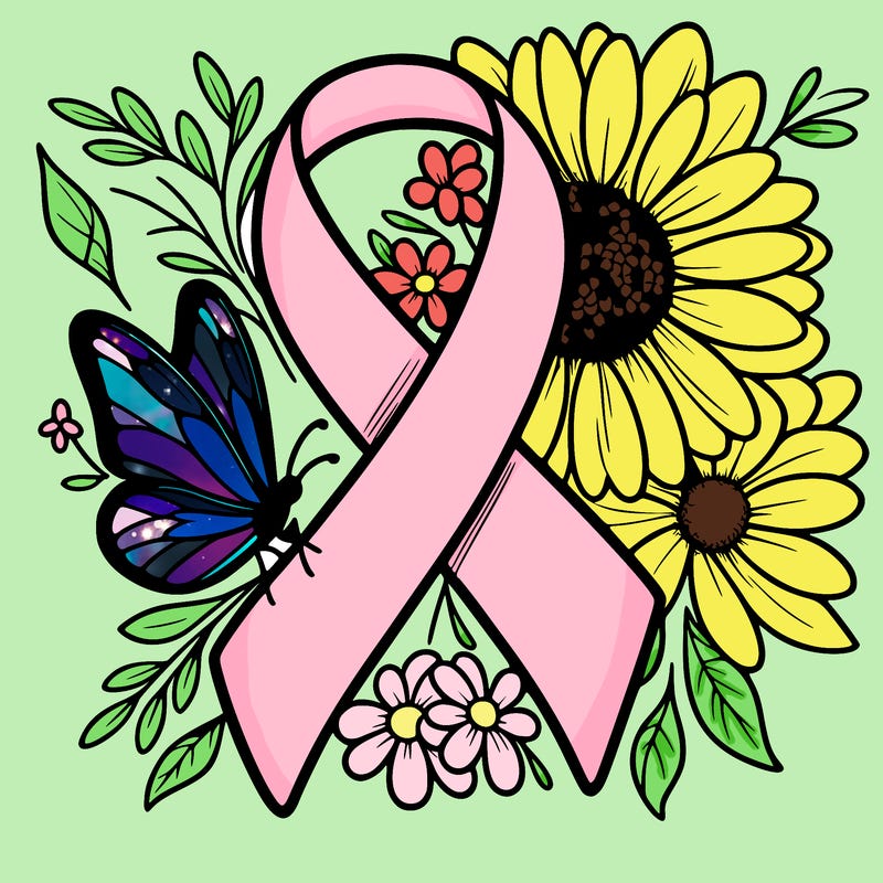 cancer awareness symbol with flowers and butterflies