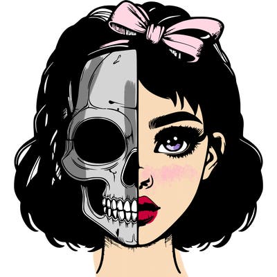 realistic girl with half skull mask