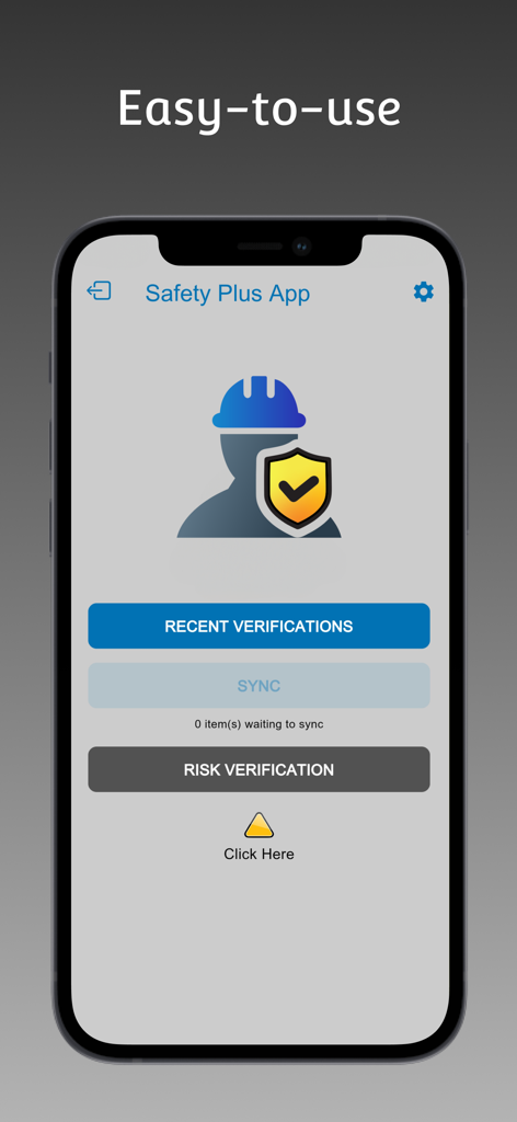 Forwood Safety+ - Forwood Safety Plus mobile app dashboard showing risk verification and data sync buttons