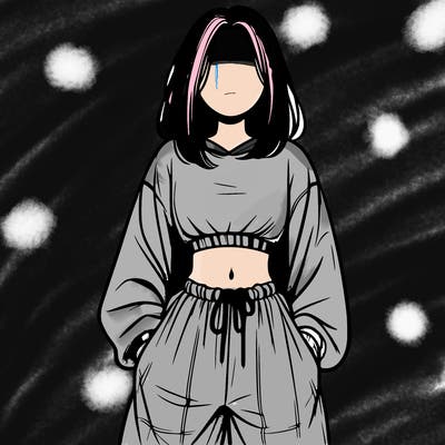 realistic girl faceless with baggy pants and a crop top