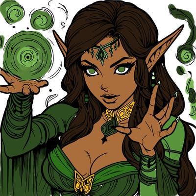 realistic scary beautiful elf sorceress casting spell