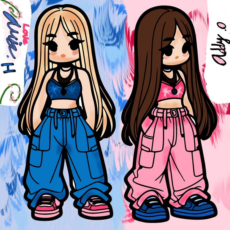 girl in baggy pants crop top and long hair