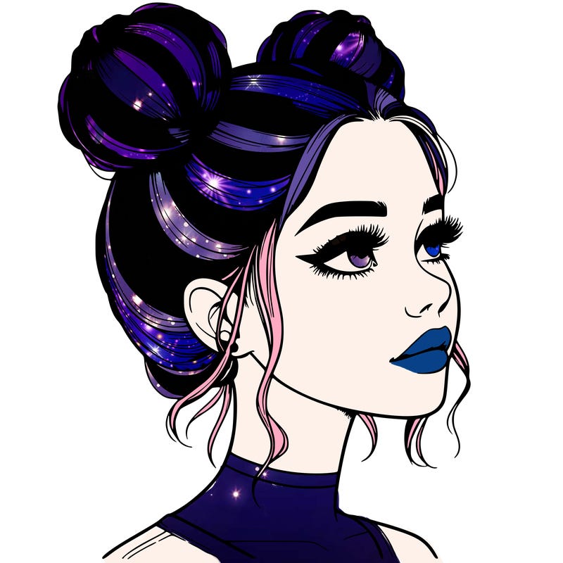 realistic girl with buns on the top of her head