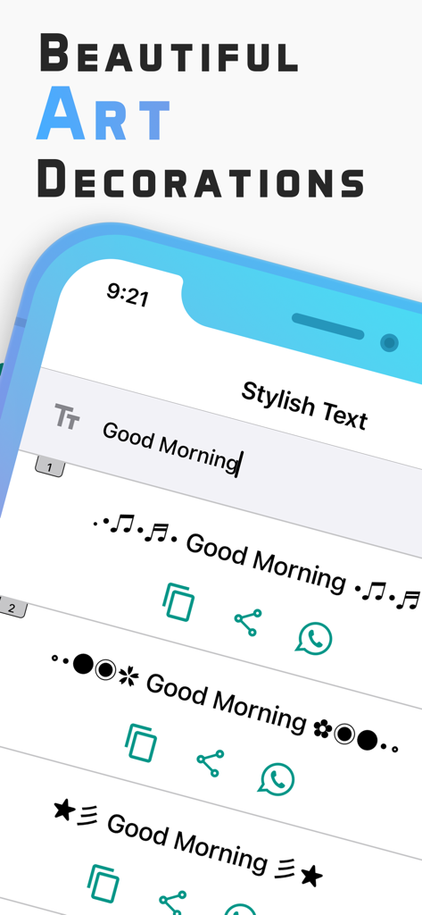 Stylish Text - Fonts Keyboard - Stylish Text app interface showing various decorative art styles and symbols for messaging