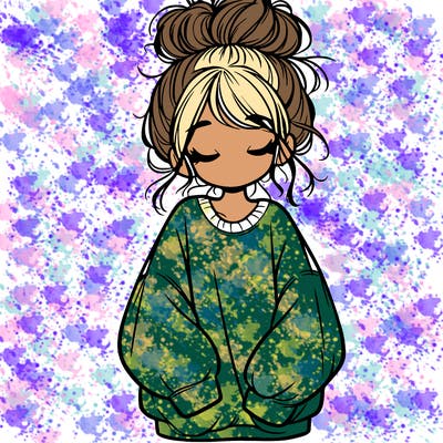 girl with baggy sweatshirt and messy bun