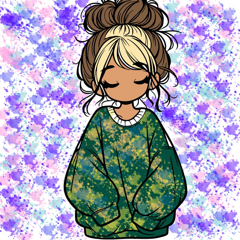 girl with baggy sweatshirt and messy bun