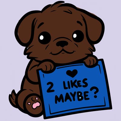 a puppy holding a sign that says 2 likes maybe?