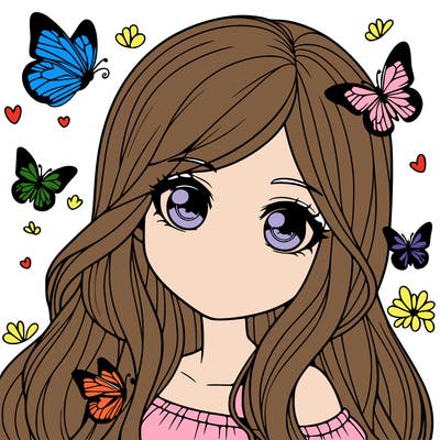 realistic girl with butterflies around her