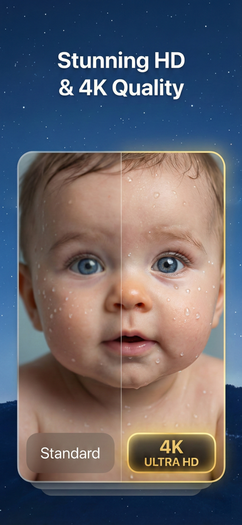 AI generated baby face comparison between standard and 4K quality