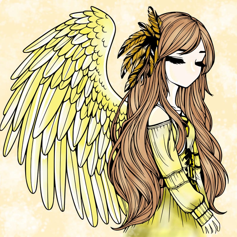 realistic girl with bird wings and some feathers in her hair