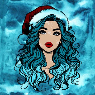 realistic christmas girl with wavy hair and lips