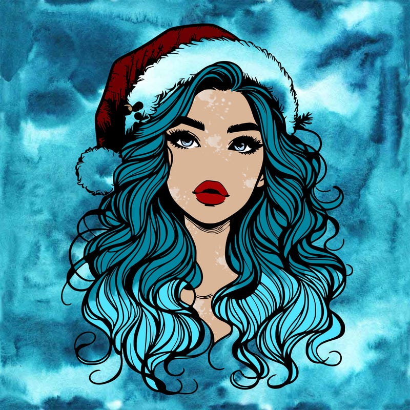 realistic christmas girl with wavy hair and lips