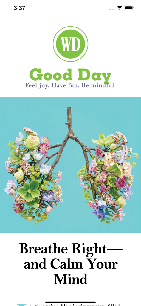 Woman's Day Magazine US - Woman's Day Magazine article on mindfulness titled Breathe Right and Calm Your Mind featuring a floral lungs illustration