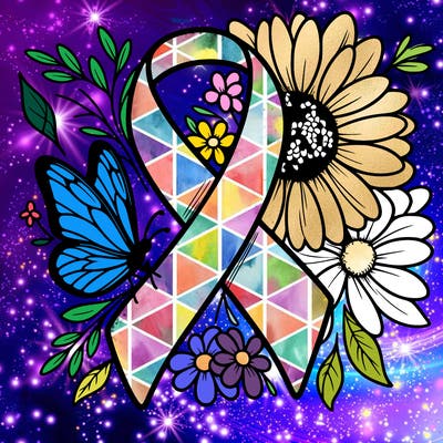 cancer awareness symbol with flowers and butterflies