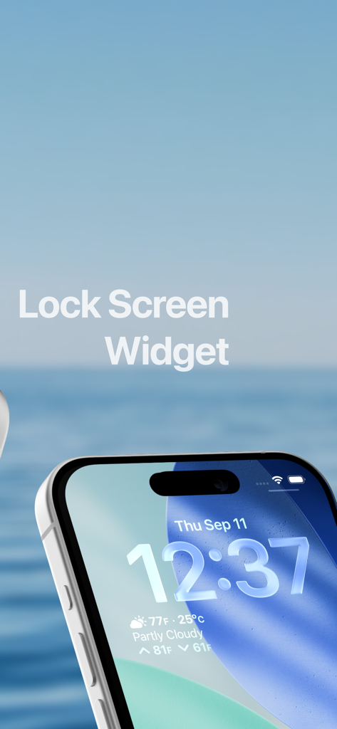 iPhone lock screen showing the Unit Weather widget with dual Fahrenheit and Celsius temperature displays