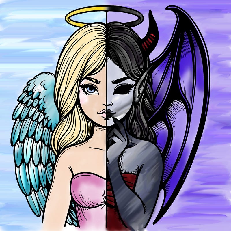 realistic angel half demon