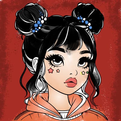realistic girl with space buns