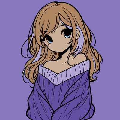 shy pretty girl wearing a sweater that is falling off one shoulder portrait