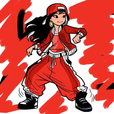 teenage girl doing street dance in baggy clothes