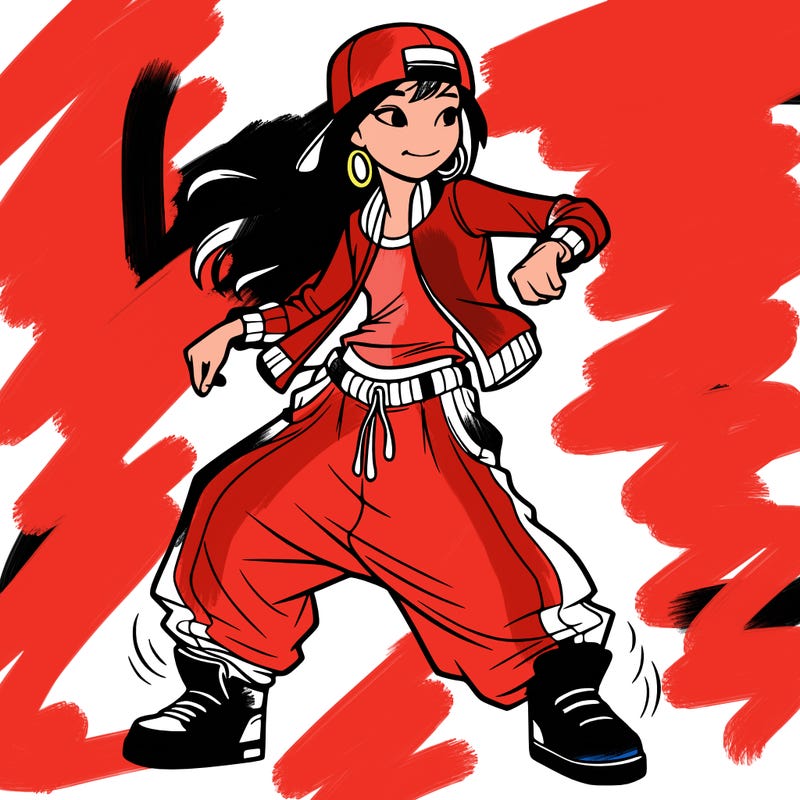 teenage girl doing street dance in baggy clothes