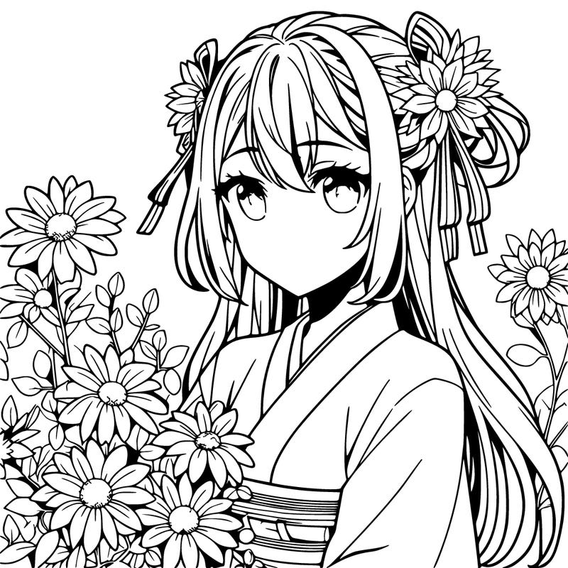 anime girl with flowers