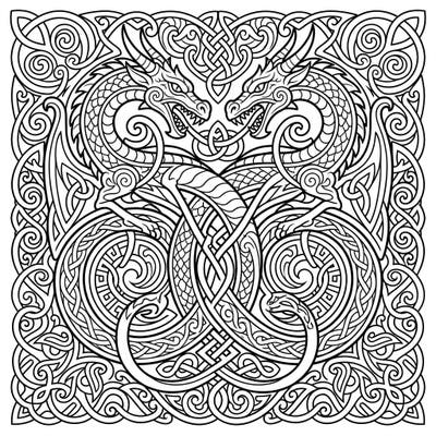 Dive into a world of ancient mythology with this stunning Celtic Dragon Knots coloring page. Featuring two magnificent dragons interwoven with complex Celtic patterns, it promises an engaging and intricate coloring experience.