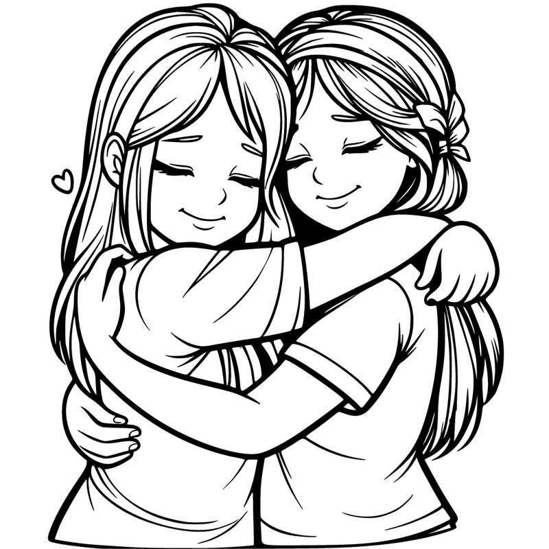 two girls hugging realistic