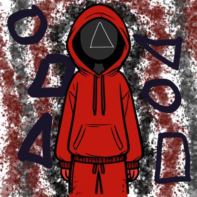 faceless girl in a tracksuit with a hood on and no hair