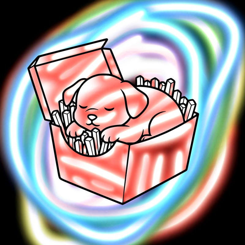 an cute easy drawing of a puppy in a box of fries