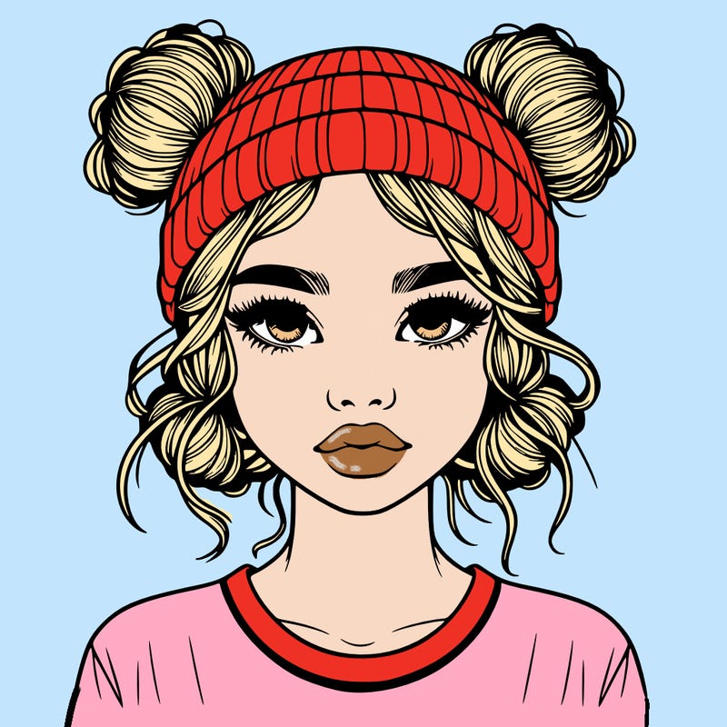 realistic girl with buns in her hair with a beanie on