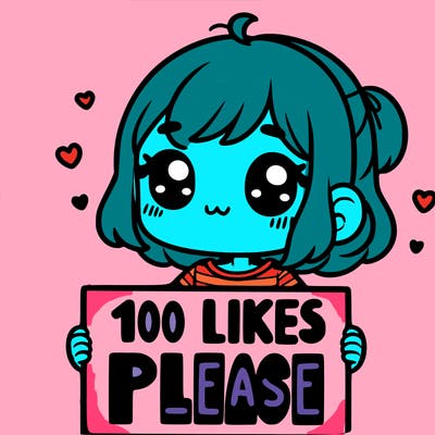 cute girl holding a sign saying 100 likes please