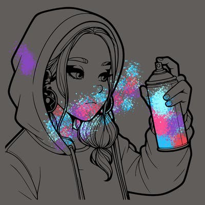 a realistic girl, spray painting