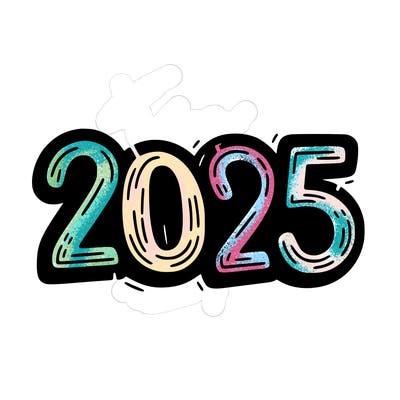 one line scrawled numbers sketch design “2025”