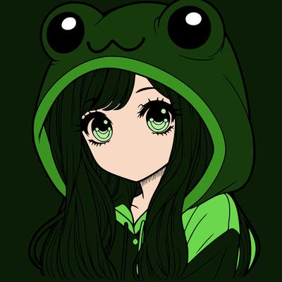 a pretty girl wearing a frog hoodie portrait with long hair
