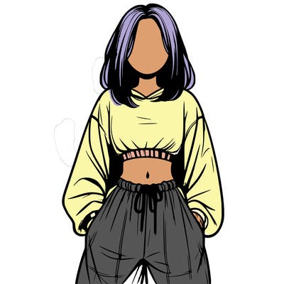 realistic girl faceless with baggy pants and a crop top