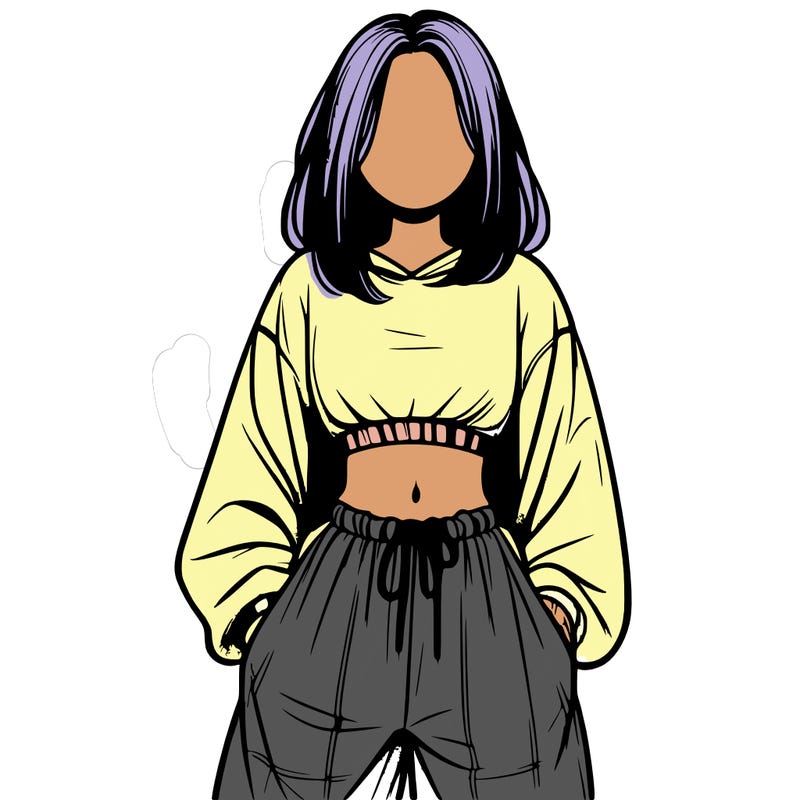 realistic girl faceless with baggy pants and a crop top