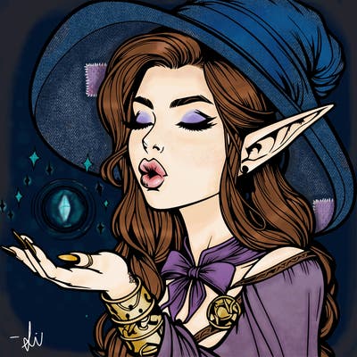 realistic elf casting a spell with lips