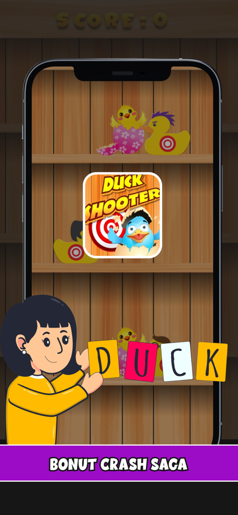 PogoPlay 오프라인 게임 컬렉션의 Duck Shooter 게임 인터페이스 스크린샷