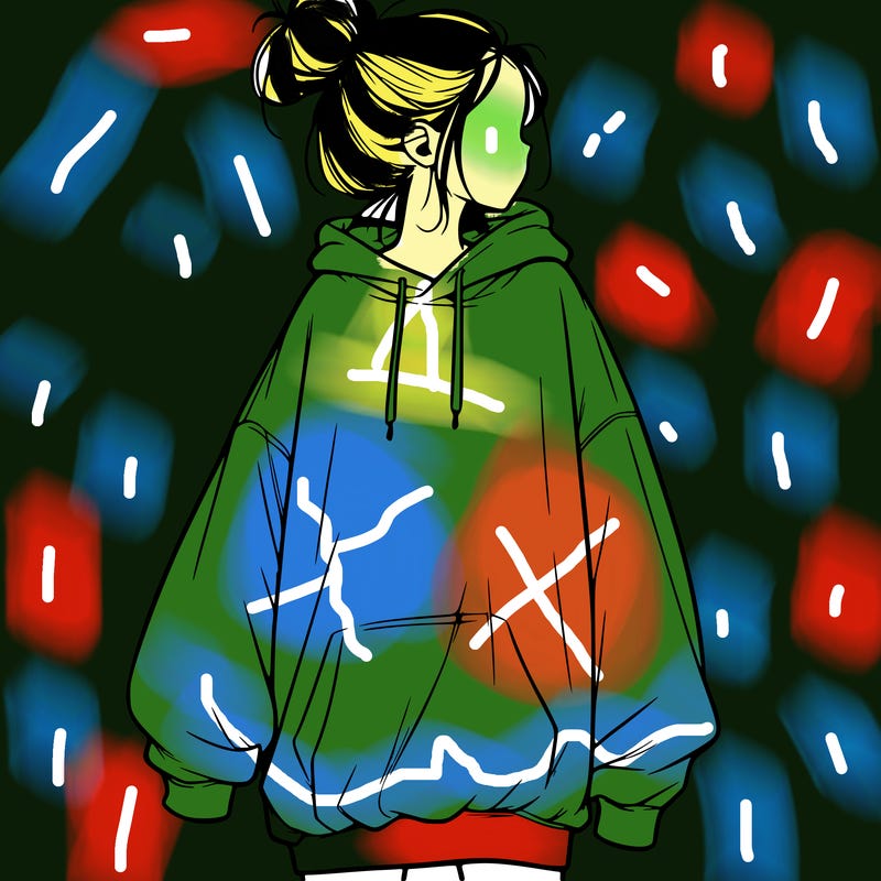 realistic girl with a oversized sweatshirt on and a bun