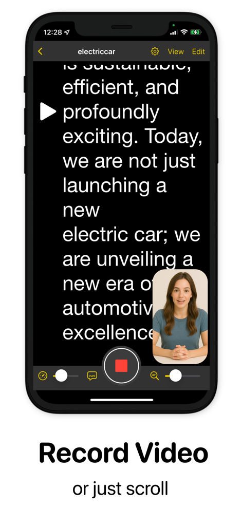 Telepromptme Script Scroller - A woman recording a video presentation while reading a scrolling script on the Telepromptme app