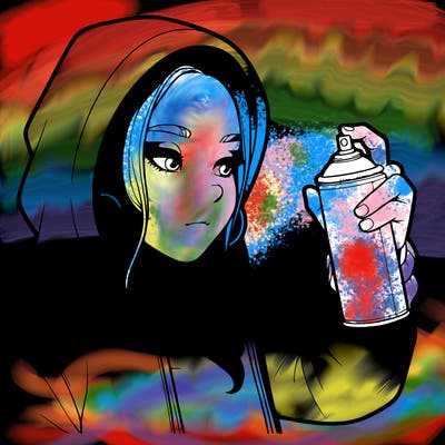 a realistic girl, spray painting